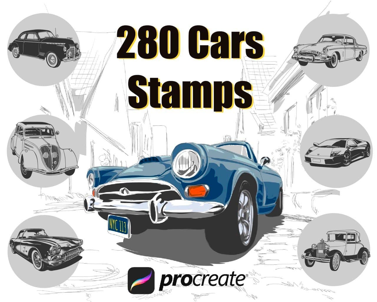 Car Stamp Brushes Procreate Retro Cars Stamps Modern & Etsy