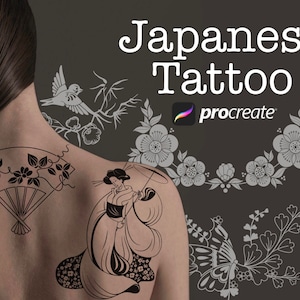 150 Procreate Japanese Tattoo Elements, Japan Procreate tattoo brushes,  procreate japan stamps, japanese brushes for procreate