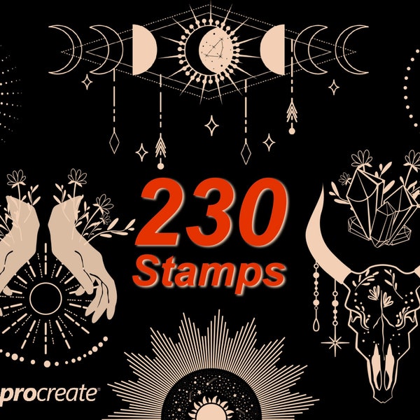 Procreate Magic Brushes, Procreate Moon stamps, galaxy, tattoo, moon phase, witch, magic, mystic, procreate stamps, COMMERCIAL USE