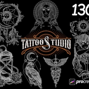 130 Witch Tattoo Stamps: Procreate Flash Brushset (Digital Download)