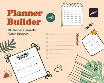Procreate Doodle Planner Builder、プランナースタンプ 60 個 (デジタルダウンロード)