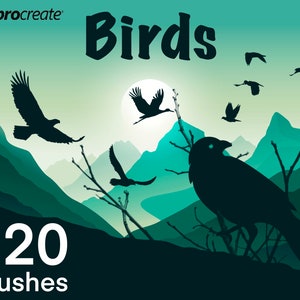120 Procreate Birds Stamps, Birds Brushes For iPad,  Birds Stamps for Landscape art, Sticker, procreate art brushes