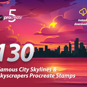 130 Procreate Cityscapes Brushes Bundle, City skyline Brush Pack, Cityscapes Stamps, City Silhouette, Procreate Brushset, Building Stamp