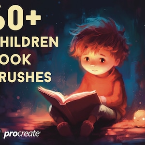 65 Procreate Brushes Kit de ilustración de libros para niños, paletas de colores, paquete de dibujo, figura de personaje de retrato de dibujos animados, arte de creador digital