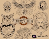 70 Procreate Tattoo Flash Stamps: Woman Tattoo Brushset