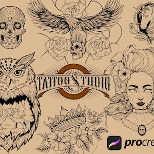 70 Procreate Tattoo Flash Stamps: Woman Tattoo Brushset