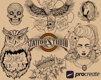 Procreate Tattoo Stamps | 70 Woman Tattoo Flash Brushes for iPad