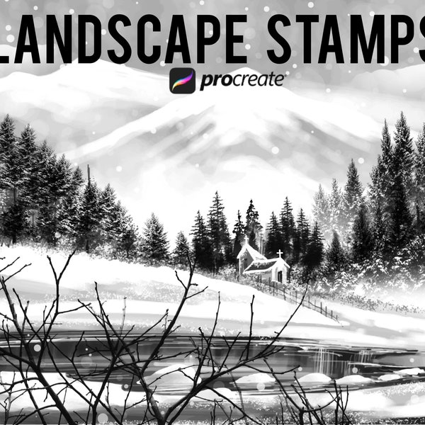 120 Procreate Landscape Stamps, Procreate Tree Brushes, Nature, Manga Landscape, Procreate Manga stamps