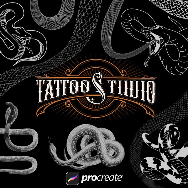 45 Procreate tattoo brush set, Snake design builder, snake stamp set, snake brushes for tattoo artist, tattoo stamps, procreate tattoo brush