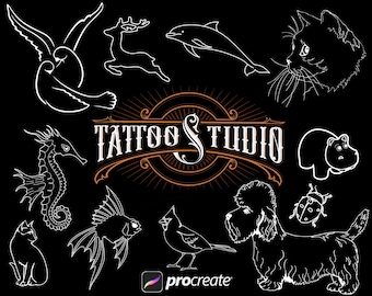 100 Tier Tattoo Stempel Brushes, Procreate Line Art (Digital Brush)