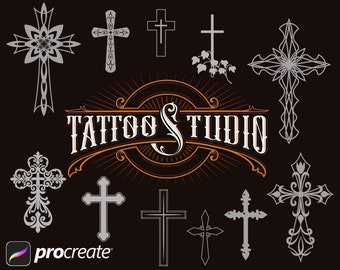 110 Procreate Tattoo Cross Stamps: Stencils & Brushes (Digital Download)