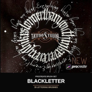 Procreate Tattoo Lettering Brushes | Gotisk gammalengelsk kalligrafi för iPad