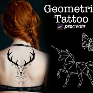 40 procreate minimalist tattoo animals stamps, tattoo stamps for procreate, origami  tattoo brushes, procreate tattoo