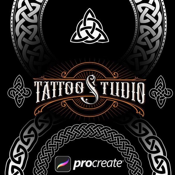 100 Procreate Keltische Stempel, Wikinger Tattoostempel, nordische keltische Symbole, Tattoostempel für Procreate, Tattoo Flash Schablonen Stempel