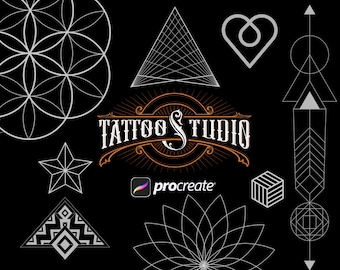 200 stempli Procreate z motywem świętej geometrii: pędzle do szablonów tatuażu (do pobrania w wersji cyfrowej)