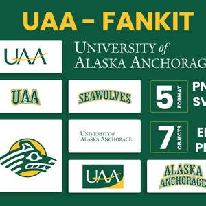 May include: A green and yellow graphic for the University of Alaska Anchorage, labeled "UAA - FANKIT." The image includes logos, the text "University of Alaska Anchorage," and file format options: PNG, SVG, AI, EPS, and PDF.