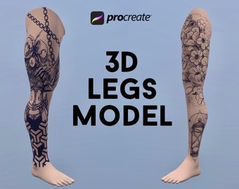 4 Procreate 3D Leg object models, Procreate Tattoo model, 3D male model, 3D model, 3D leg model, procreate 3D human body, model tattoo