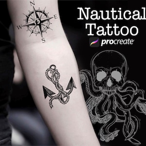 Procreate Nautical Tattoo Brushes: Pirate & Ship Stamps (160)