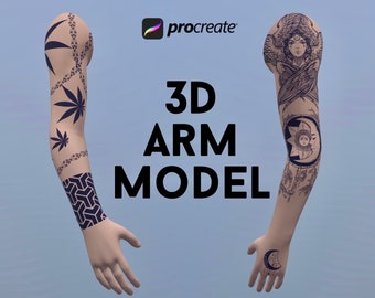 4 Procreate 3D Arm object models, Procreate Tattoo model, 3D male model, 3D female model, 3D leg model, procreate 3D human, model tattoo