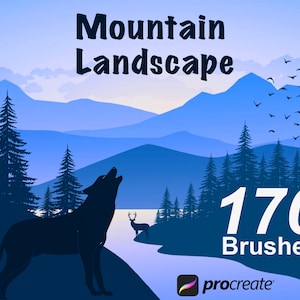 Procreate mountain landscape stamps, mountain forest stamps, landscape brushes for procreate, mountain silhouette brush pack