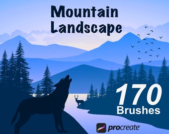 Procreate Mountain Landscape Stamps | 170 Nature Brushes for iPad