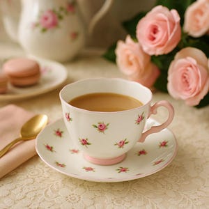 Vintage Rosina Pink Rosebud Teacup & Saucer: English Bone China