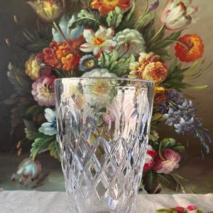 Vintage Rogaška Lead Crystal Vase: Hand Cut Diamond & Floral Etching
