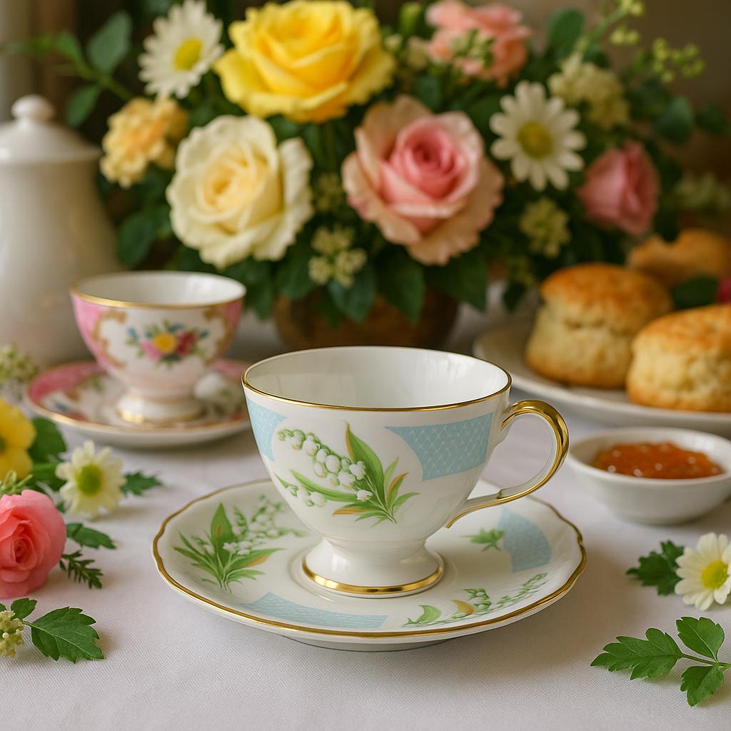 Vintage Tuscan Teacup & Saucer – Lily of the Valley (May) | Birthday Flowers Series | Circa 1955–1962 | Made in England