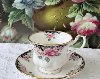 Royal Albert “Concerto” Bone China Teacup & Saucer | Vintage English Tea Set | Floral Gold Trim Cottagecore Tea Cup | Made in England 1991
