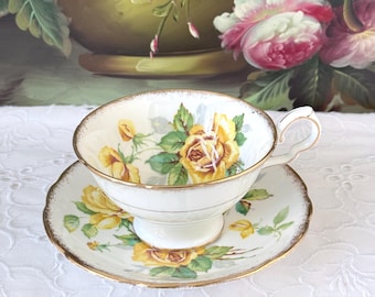Royal Stafford Tea Cup & Saucer – Yellow Roses, Bone China, Made in England