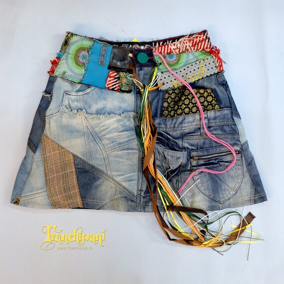 Vintage Denim Skirt, Desigual, Patchwork, Colorful