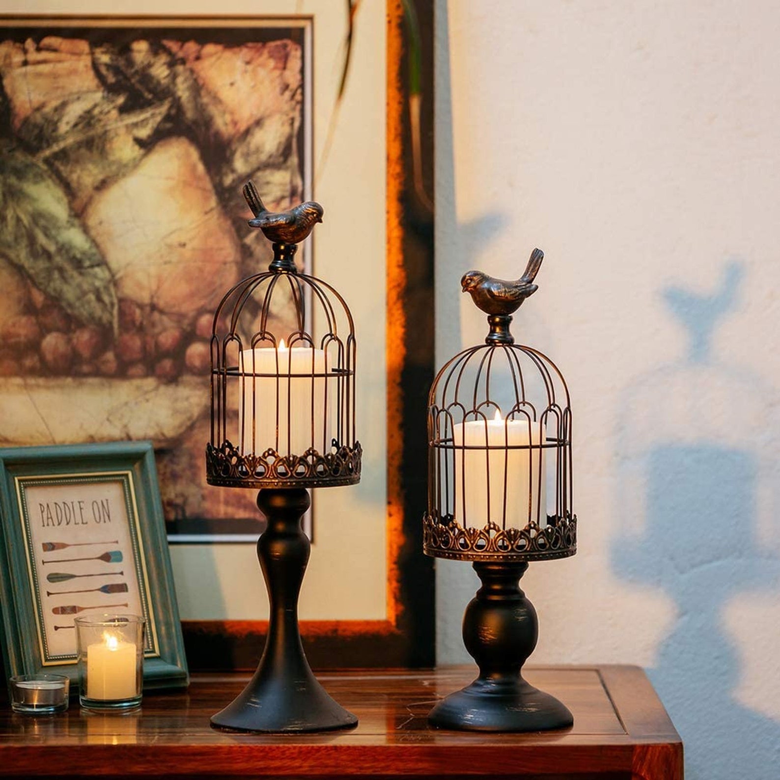Vintage Bird Cage Lantern Set of 2 Decorative Pedestal Candle Etsy