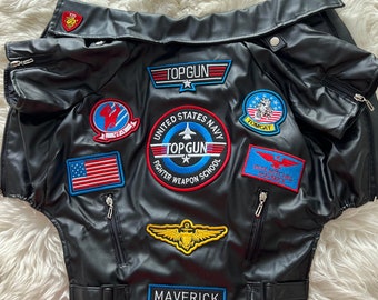 Top Gun Maverick/Top Gun Black Leather Dog Jacket/Dog Jacket/Pet Gift/Pet Jacket/Dog Gift/Dog Clothes/Top Gun Jacket/Top Gun/Christmas gift