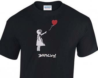 Embroidered Banksy Girl with Balloon T-Shirt, Graffiti Fashion