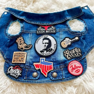 Dog Jacket - Cowboy Canine Country Music Denim Vest for Dogs - Patch Dog Jacket & Pet Lover Gift - Stylish Pet Gift Idea