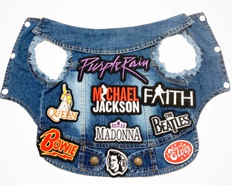 Pop Legends Denim Dog Vest: Patched Denim Jacket