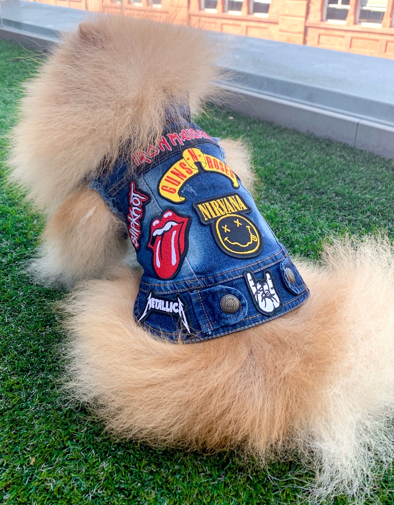 Rock Jeans Hundejacke Metal/Rock Denim Hundejacke Patch Hundejacke Haustier Liebhaber Geschenk Hundeweste-Weihnachtshund Geschenk-Haustier Geschenk-Denim Weste Bild 2