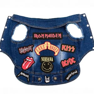 Rock Denim Dog Jacket - Metal/Rock Denim Dog Jacket - Patch Dog Jacket - Pet Lover Gift - Dog Vest-Christmas Dog Gift- Pet Gift-Denim Vest