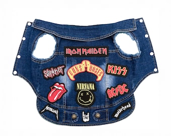 Rock Band Patch Denim Dog Jacket - Metal Music Vest,Dog Clothes,Rock Dog,Dog Vest,Denim Dog Vest,Pet clothes,Rock Music,Pet Costume