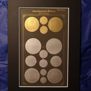 Chili gold and silver coins plate in relief print 1853