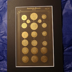 Persia gold coins plate in relief print 1853