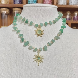 Adjustable Green Aventurine Necklace, Crystal Choker, Healing Necklace, Gold Wire Wrapped Necklace, Boho Jewelry, Natural Stone Necklace
