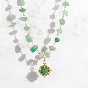 Natural Green Aventurine Necklace, Crystal Choker, Healing Necklace, Gold Wire Wrapped Necklace, Boho Jewelry, Natural Stone Necklace
