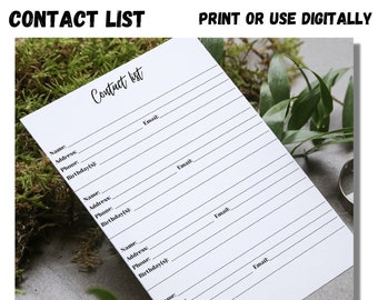 Contact List-Digital Download-Instant Download-Digital Planner-Address Book-Printable-GoodNotes-Notability-Template-Digital Planner