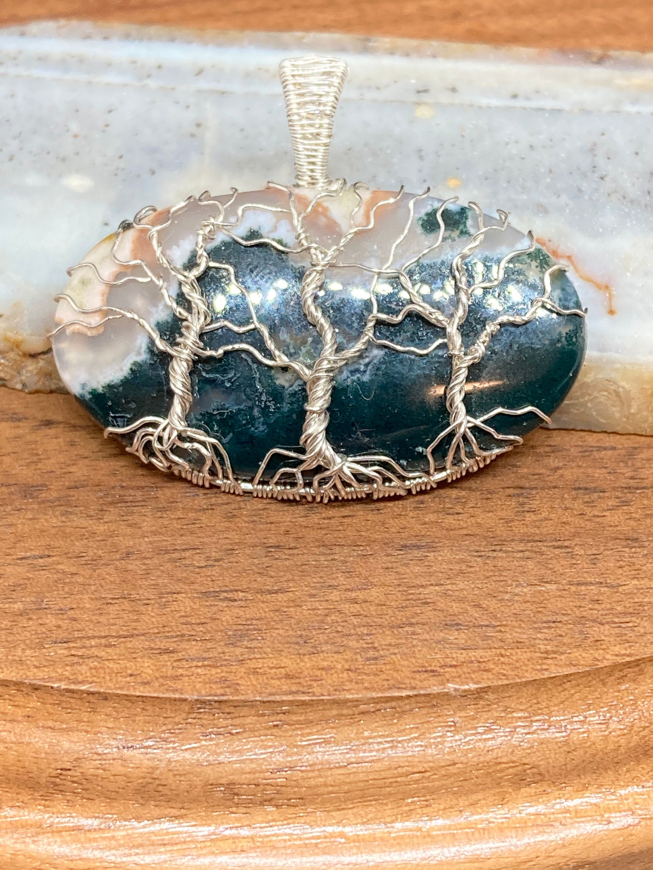 Moss agate healing tree of life hand made in sterling silver. | Etsy
