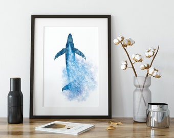 Whale Art, Printable Whale Art, Humpback Whale, Ocean Printables, Cute Whale Gift, Underwater Art, Whale Gift, Marine Life, Marine Art