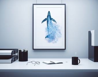 Whale Art, 16x20, Printable Whale Art, Humpback Whale, Ocean Printable, Cute Whale Gift, Underwater Art, Whale Gift, Marine Life, Marine Art