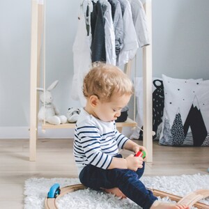 Kid's Wooden Clothing Rack Montessori Wardrobe Stand Scandinavian Design Toddler Room Decor Children's Dress Up Clothes image 2