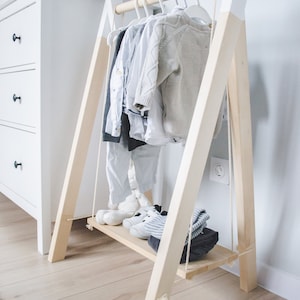 Kid's Wooden Clothing Rack Montessori Wardrobe Stand Scandinavian Design Toddler Room Decor Children's Dress Up Clothes image 7