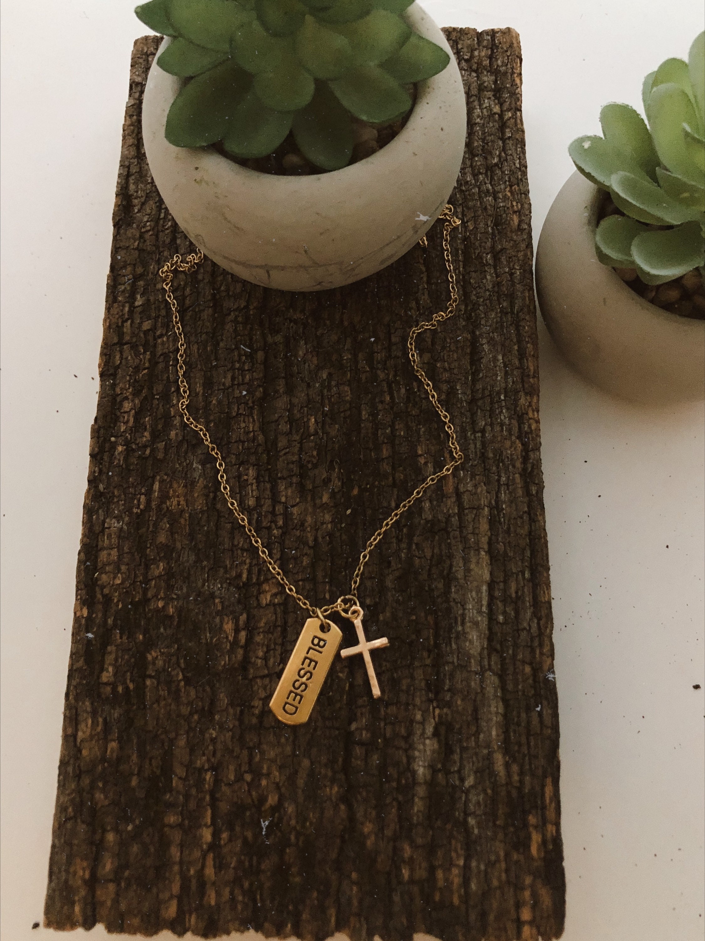 BLESSED chain necklace Gold Etsy